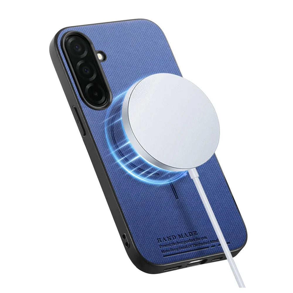 For Samsung Galaxy A18 5G / A18 4G / A17 5G / A17 4G Magnetic Case Cloth Texture PC + TPU + PU Leather Anti-Scratch Phone Cover - Blue - 3