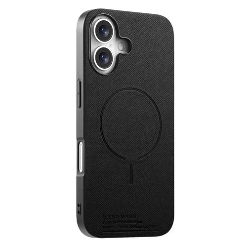 For iPhone 17 Magnetic Case Cloth Texture PC + TPU + PU Leather Anti-Scratch Phone Cover - Black - 1