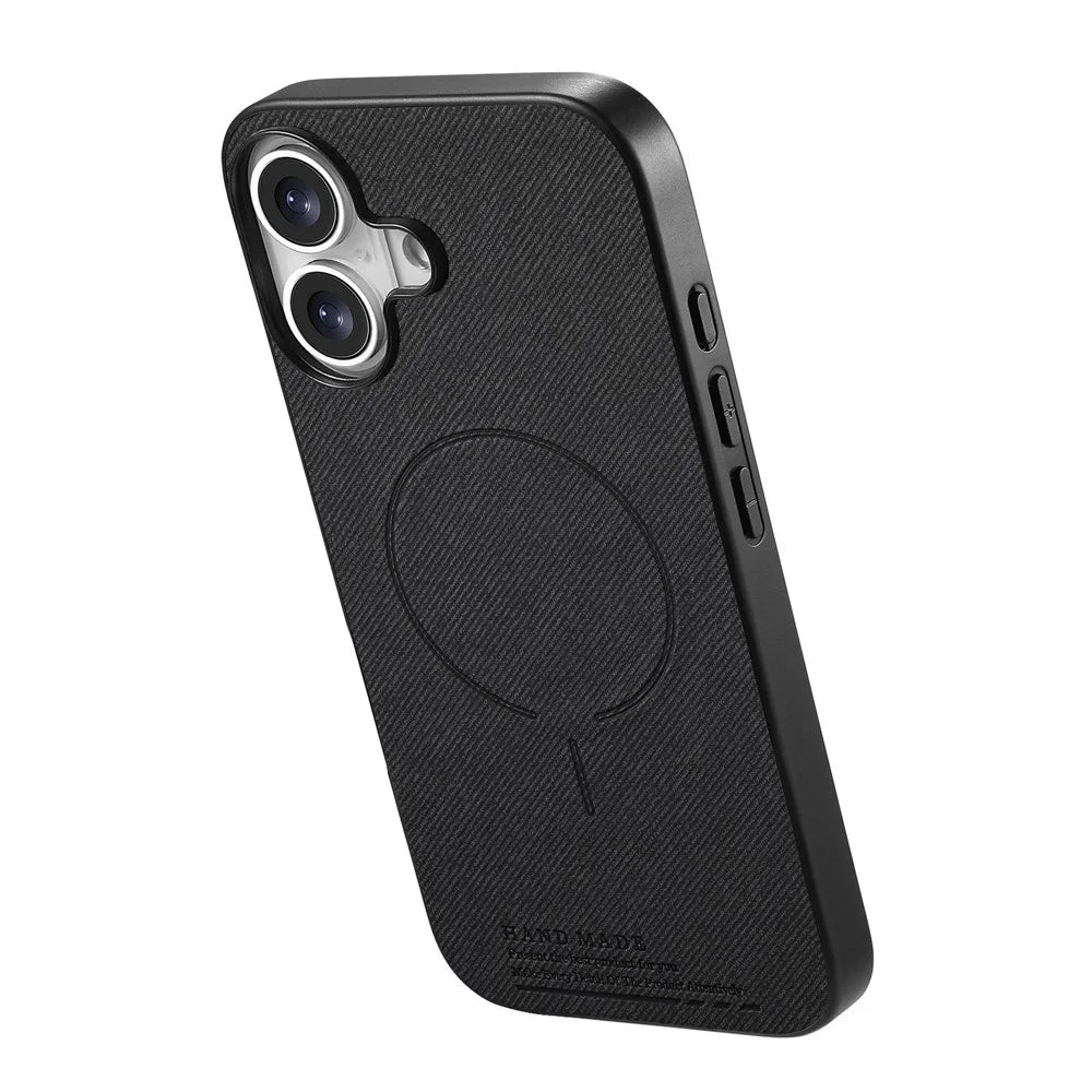 For iPhone 17 Magnetic Case Cloth Texture PC + TPU + PU Leather Anti-Scratch Phone Cover - Black - 2