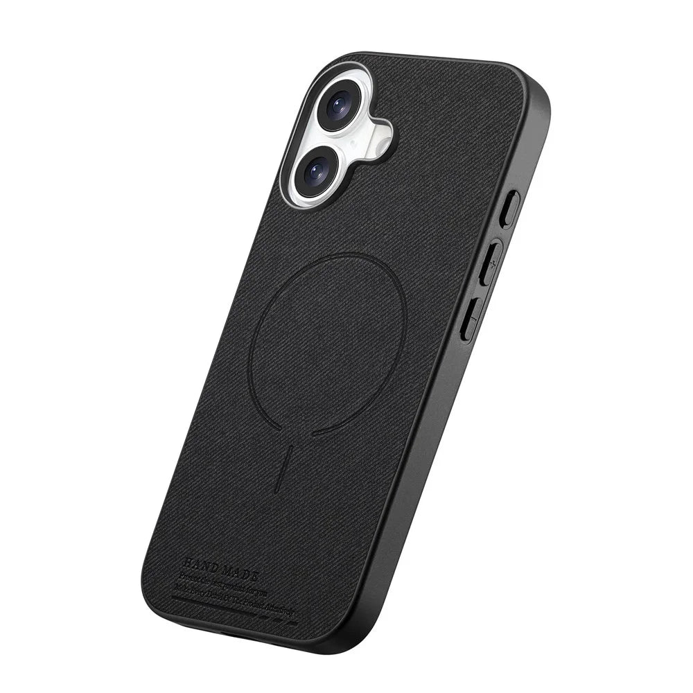 For iPhone 17 Magnetic Case Cloth Texture PC + TPU + PU Leather Anti-Scratch Phone Cover - Black - 3