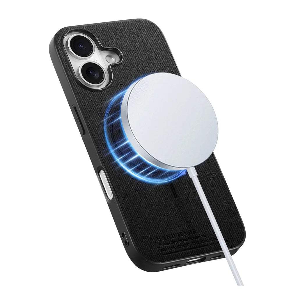 For iPhone 17 Magnetic Case Cloth Texture PC + TPU + PU Leather Anti-Scratch Phone Cover - Black - 4