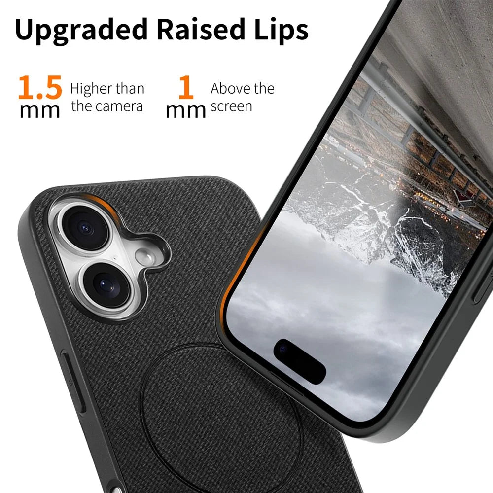 For iPhone 17 Magnetic Case Cloth Texture PC + TPU + PU Leather Anti-Scratch Phone Cover - Black - 5