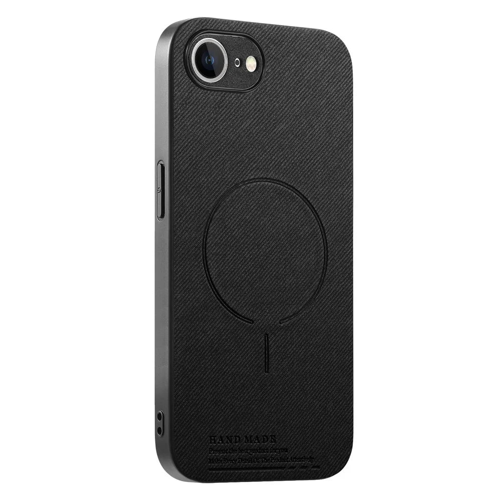 For iPhone 17e  /  16e Magnetic Case Cloth Texture PC + TPU + PU Leather Anti-Scratch Phone Cover - Black - 1