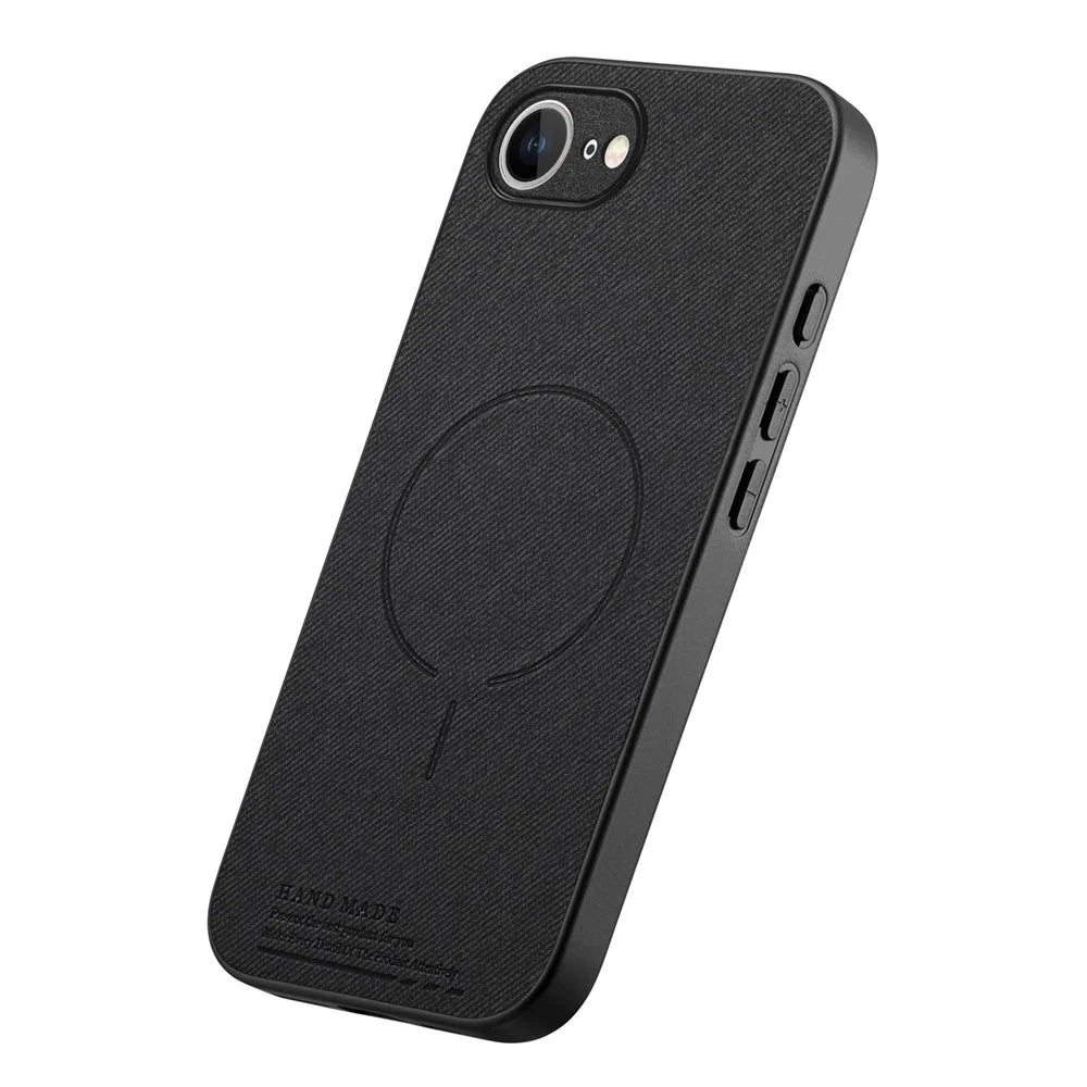 For iPhone 17e  /  16e Magnetic Case Cloth Texture PC + TPU + PU Leather Anti-Scratch Phone Cover - Black - 2