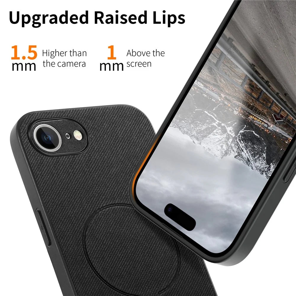 For iPhone 17e  /  16e Magnetic Case Cloth Texture PC + TPU + PU Leather Anti-Scratch Phone Cover - Black - 4