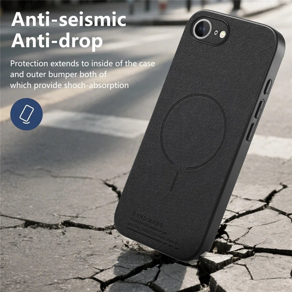For iPhone 17e  /  16e Magnetic Case Cloth Texture PC + TPU + PU Leather Anti-Scratch Phone Cover - Black - 5
