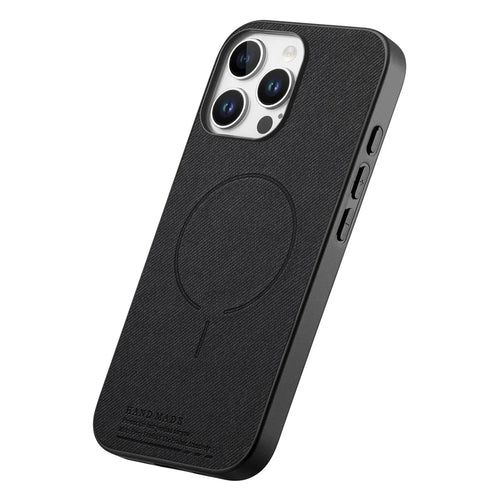 For iPhone 16 Pro Magnetic Case Cloth Texture PC + TPU + PU Leather Anti-Scratch Phone Cover - Black - 1