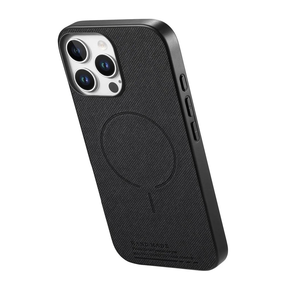 For iPhone 16 Pro Magnetic Case Cloth Texture PC + TPU + PU Leather Anti-Scratch Phone Cover - Black - 2