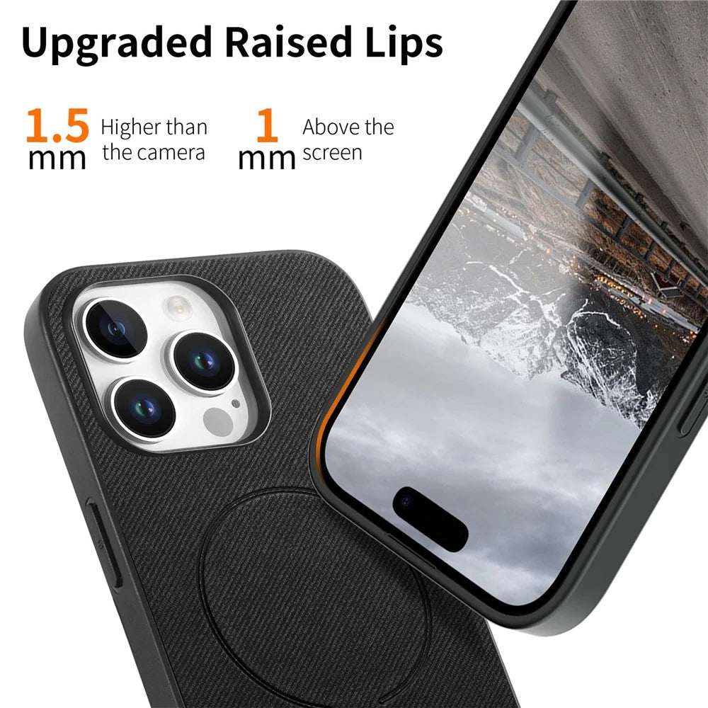 For iPhone 16 Pro Magnetic Case Cloth Texture PC + TPU + PU Leather Anti-Scratch Phone Cover - Black - 4