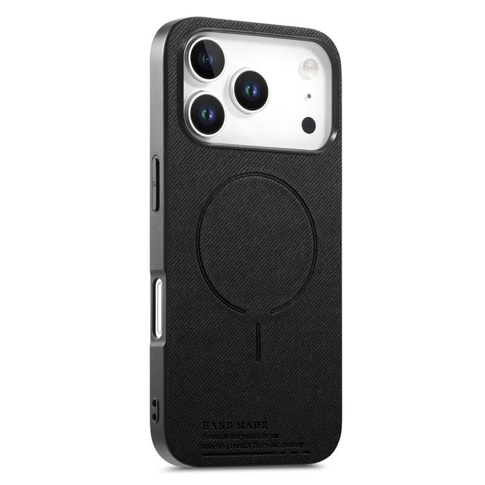 For iPhone 17 Pro Magnetic Case Cloth Texture PC + TPU + PU Leather Anti-Scratch Phone Cover - Black - 1