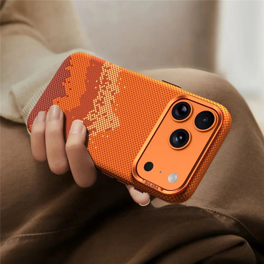 SULADA for iPhone 17 Pro Magnetic Case Golden Mountain Pattern Skin-Feel Hard PC Slim Phone Cover - Orange - 3