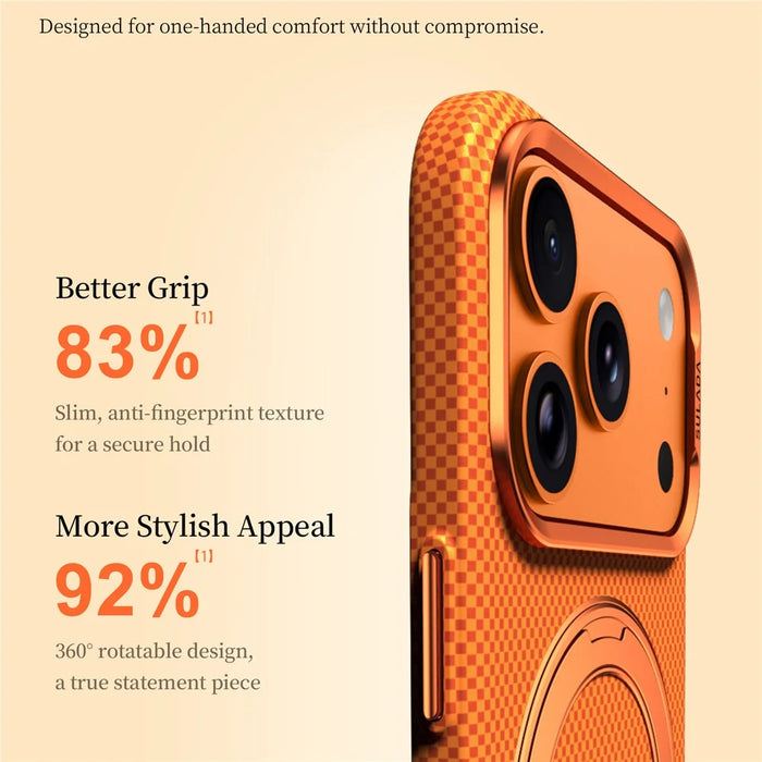 SULADA for iPhone 17 Pro Max Magnetic Case 360° Rotating Ring Kickstand Golden Mountain Pattern PC Slim Phone Cover - Orange - 6
