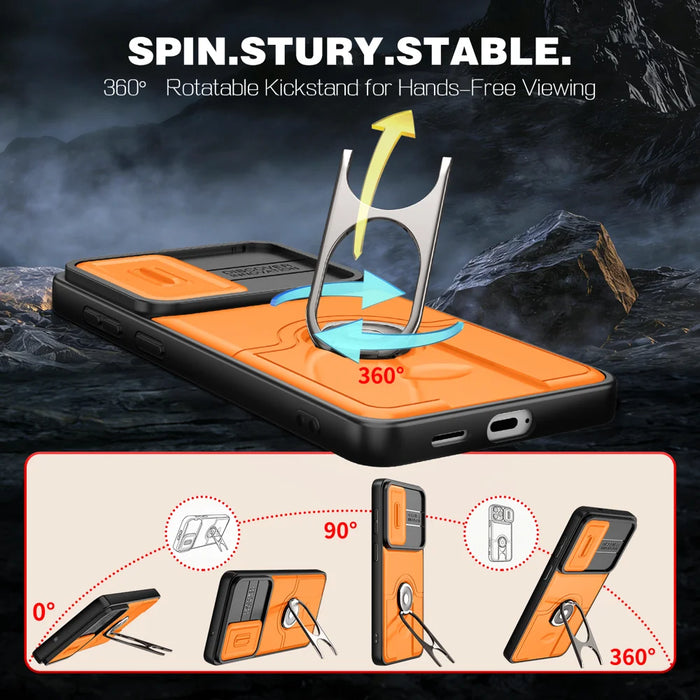 For Samsung Galaxy S26 Case with Slide Camera Cover Kickstand PC + TPU Protective Phone Shell - Black - 3