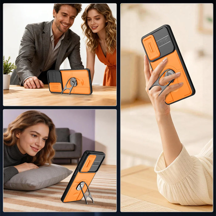 For Samsung Galaxy S26 Case with Slide Camera Cover Kickstand PC + TPU Protective Phone Shell - Black - 4