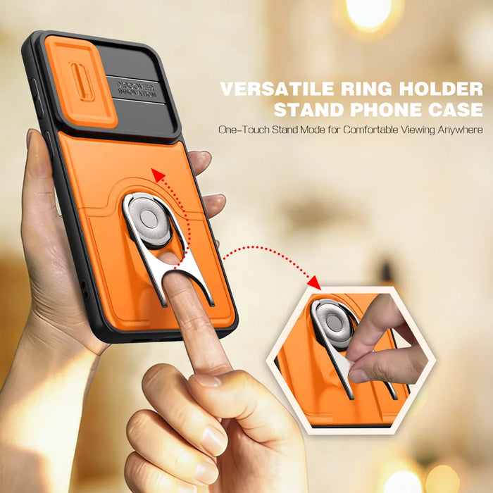 For Samsung Galaxy S26 Case with Slide Camera Cover Kickstand PC + TPU Protective Phone Shell - Black - 5
