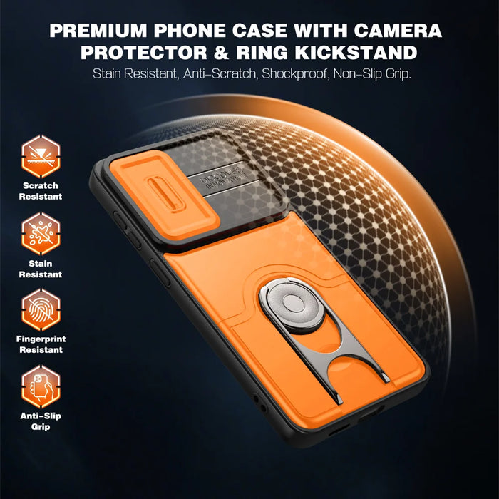 For Samsung Galaxy S26 Case with Slide Camera Cover Kickstand PC + TPU Protective Phone Shell - Black - 6
