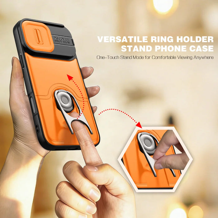 For iPhone 16 Pro Case with Slide Camera Cover Kickstand PC + TPU Protective Phone Shell - Black - 5