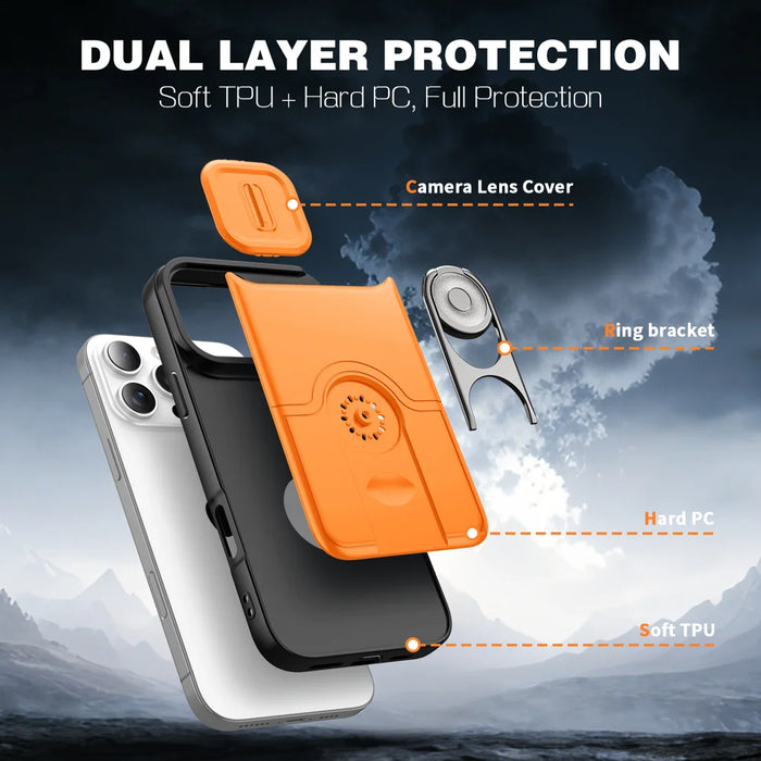 For iPhone 16 Pro Case with Slide Camera Cover Kickstand PC + TPU Protective Phone Shell - Black - 7