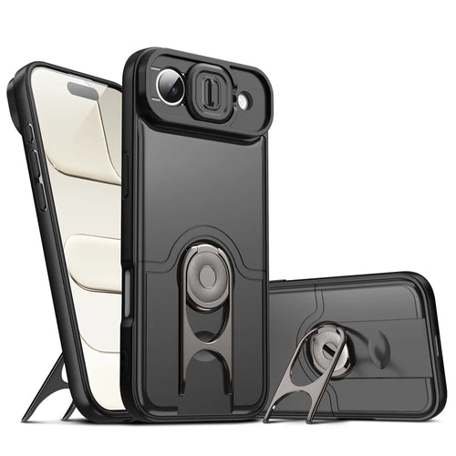 For iPhone Air Case with Slide Camera Cover Kickstand PC + TPU Protective Phone Shell - Black - 1