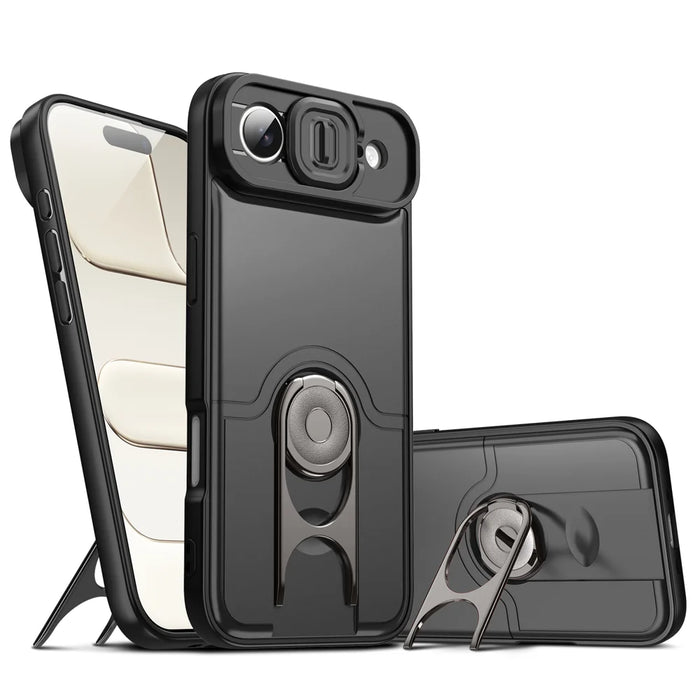 For iPhone Air Case with Slide Camera Cover Kickstand PC + TPU Protective Phone Shell - Black - 1