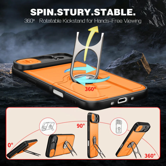For iPhone Air Case with Slide Camera Cover Kickstand PC + TPU Protective Phone Shell - Black - 3