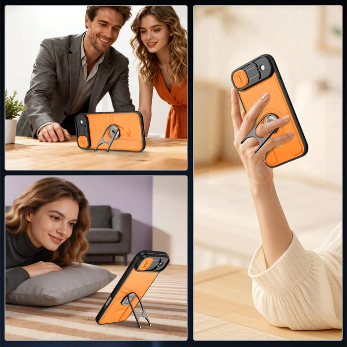 For iPhone Air Case with Slide Camera Cover Kickstand PC + TPU Protective Phone Shell - Black - 4