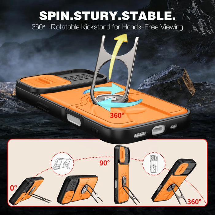 For iPhone 17 Case with Slide Camera Cover Kickstand PC + TPU Protective Phone Shell - Black - 3