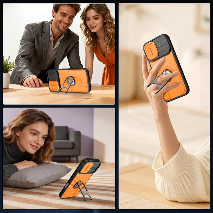 For iPhone 17 Case with Slide Camera Cover Kickstand PC + TPU Protective Phone Shell - Black - 4