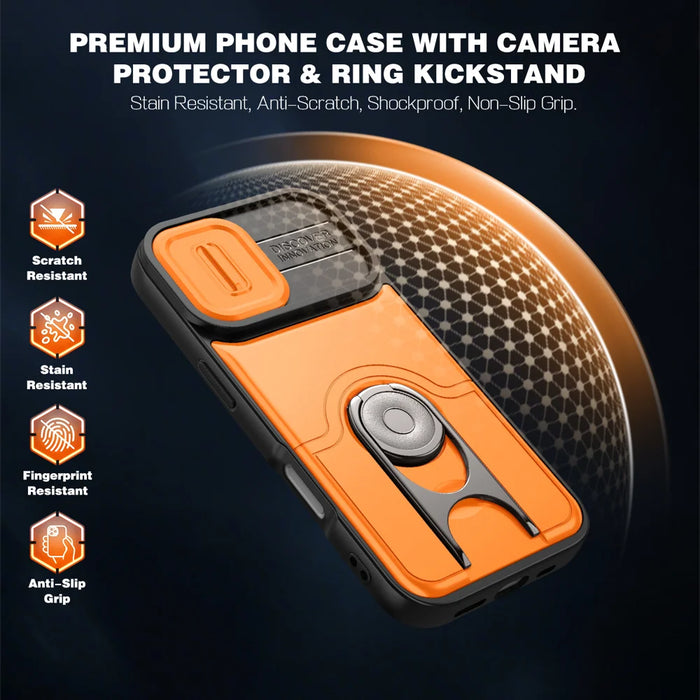 For iPhone 17 Case with Slide Camera Cover Kickstand PC + TPU Protective Phone Shell - Black - 6