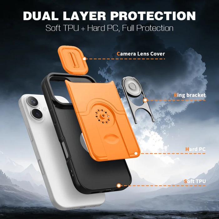 For iPhone 17 Case with Slide Camera Cover Kickstand PC + TPU Protective Phone Shell - Black - 7