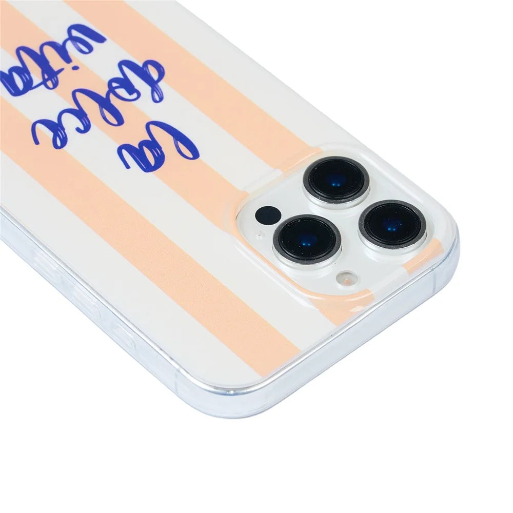 For iPhone 16 Case Heat Transfer Striped Pattern Soft TPU Anti-Scratch Phone Cover - Orange - 3