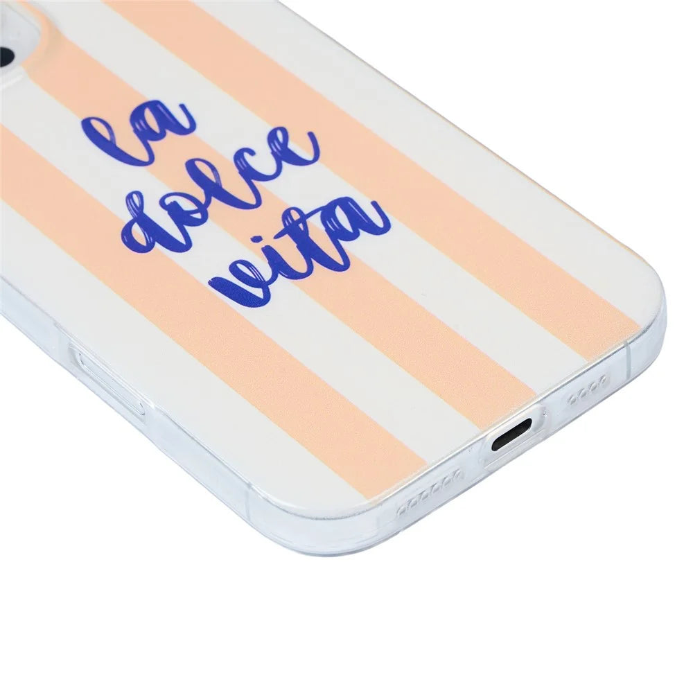 For iPhone 16 Case Heat Transfer Striped Pattern Soft TPU Anti-Scratch Phone Cover - Orange - 4