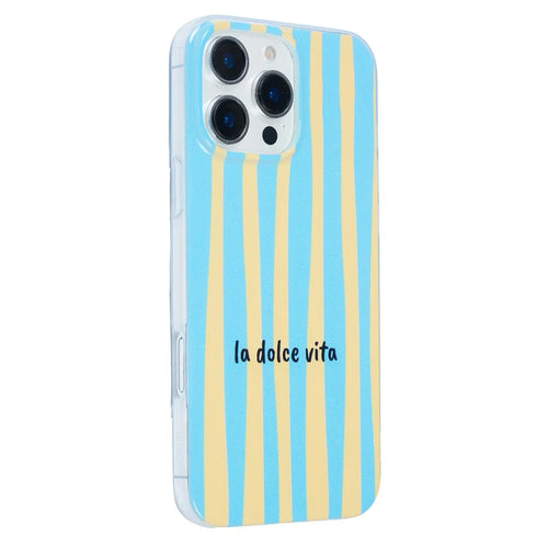 For iPhone 16 Pro Max Case Heat Transfer Striped Pattern Soft TPU Anti-Scratch Phone Cover - Baby Blue - 1