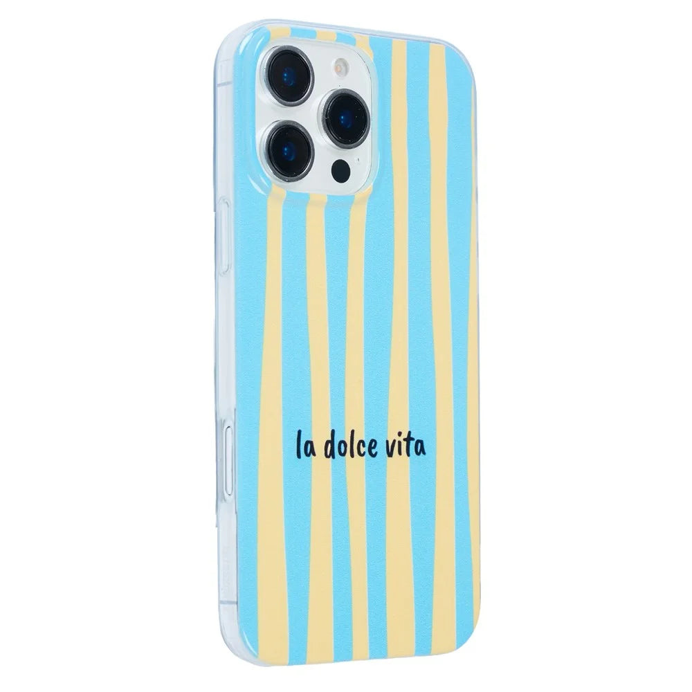 For iPhone 14 Pro Case Heat Transfer Striped Pattern Soft TPU Anti-Scratch Phone Cover - Baby Blue - 1