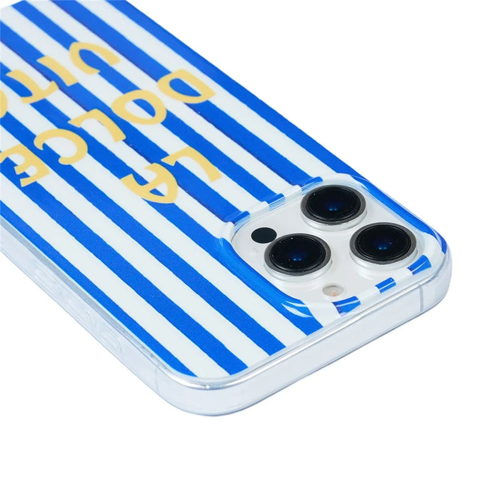 For iPhone 13  /  14 Case Heat Transfer Striped Pattern Soft TPU Anti-Scratch Phone Cover - Blue - 3