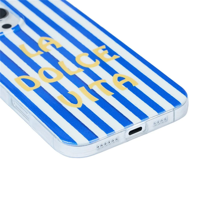 For iPhone 13  /  14 Case Heat Transfer Striped Pattern Soft TPU Anti-Scratch Phone Cover - Blue - 4