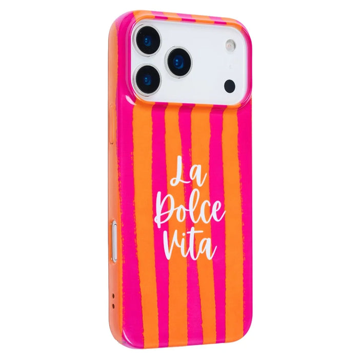 For iPhone 15 Pro Case IMD Striped Pattern Hard PC Protective Phone Cover - Rose - 1