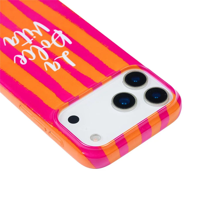 For iPhone 15 Pro Case IMD Striped Pattern Hard PC Protective Phone Cover - Rose - 3