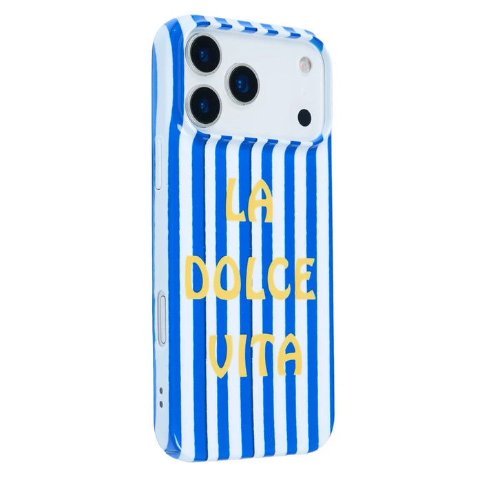 For iPhone 15 Case IMD Striped Pattern Hard PC Protective Phone Cover - Blue - 1