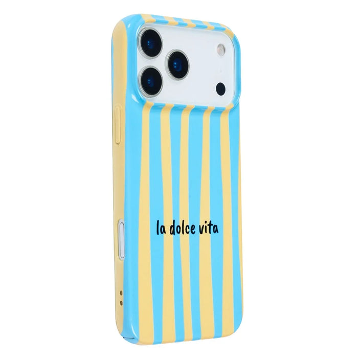 For iPhone 14 / 13 Case IMD Striped Pattern Hard PC Protective Phone Cover - Baby Blue - 1