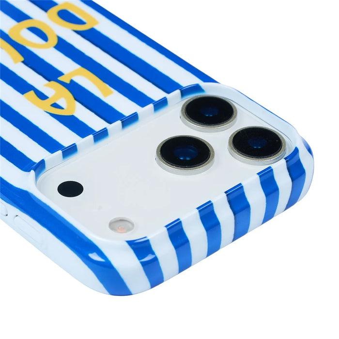 For iPhone 13 Pro Max Case IMD Striped Pattern Hard PC Protective Phone Cover - Blue - 3