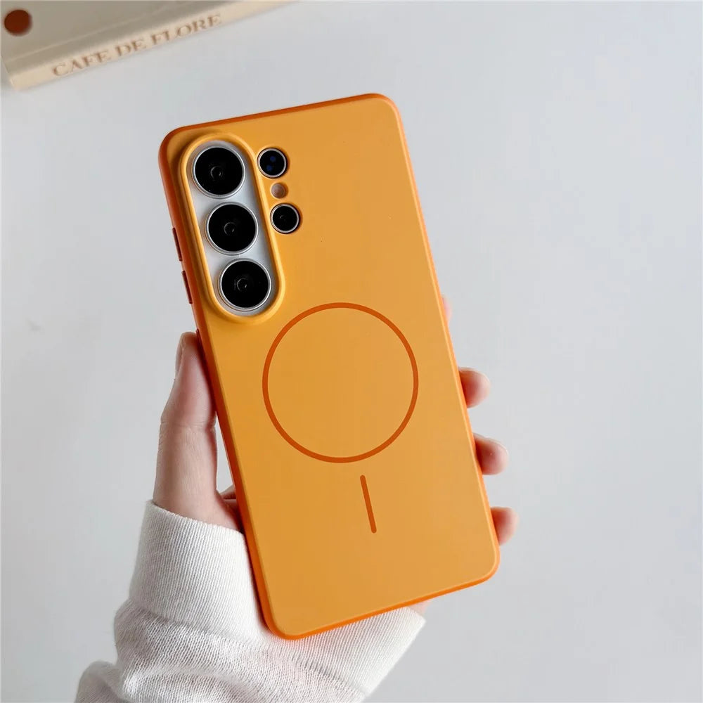 For Samsung Galaxy S25 Ultra Magnetic Case Skin Feel PC TPU 2 in 1 Shockproof Phone Cover - Orange - 2