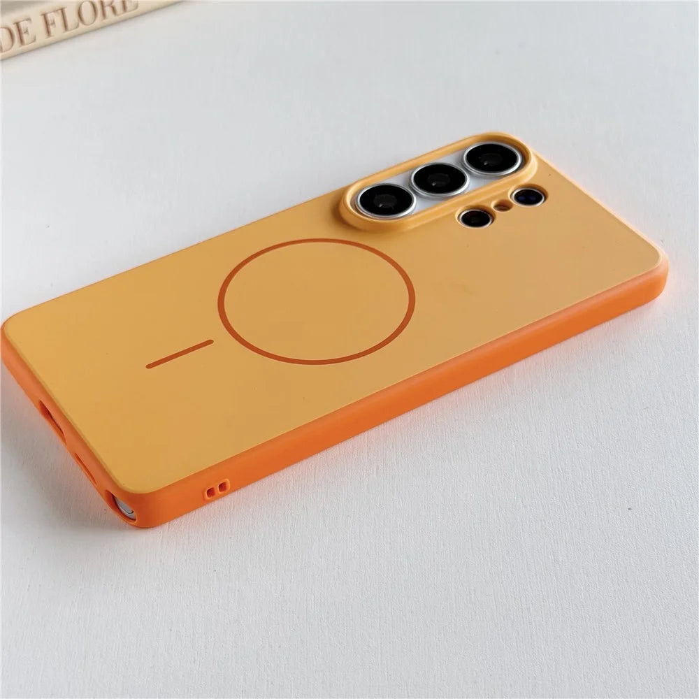 For Samsung Galaxy S25 Ultra Magnetic Case Skin Feel PC TPU 2 in 1 Shockproof Phone Cover - Orange - 4