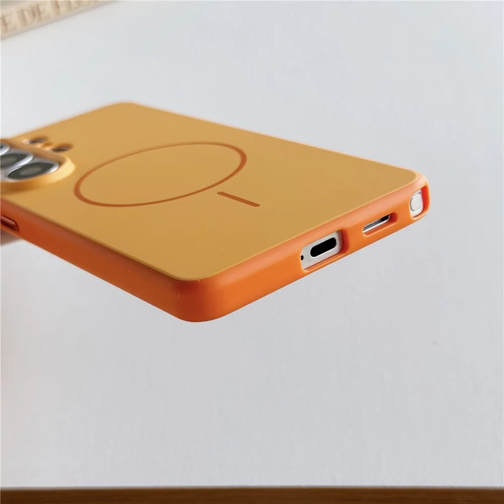 For Samsung Galaxy S25 Ultra Magnetic Case Skin Feel PC TPU 2 in 1 Shockproof Phone Cover - Orange - 5