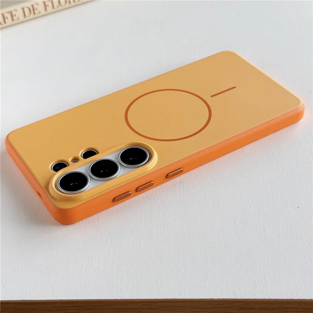 For Samsung Galaxy S25 Ultra Magnetic Case Skin Feel PC TPU 2 in 1 Shockproof Phone Cover - Orange - 6