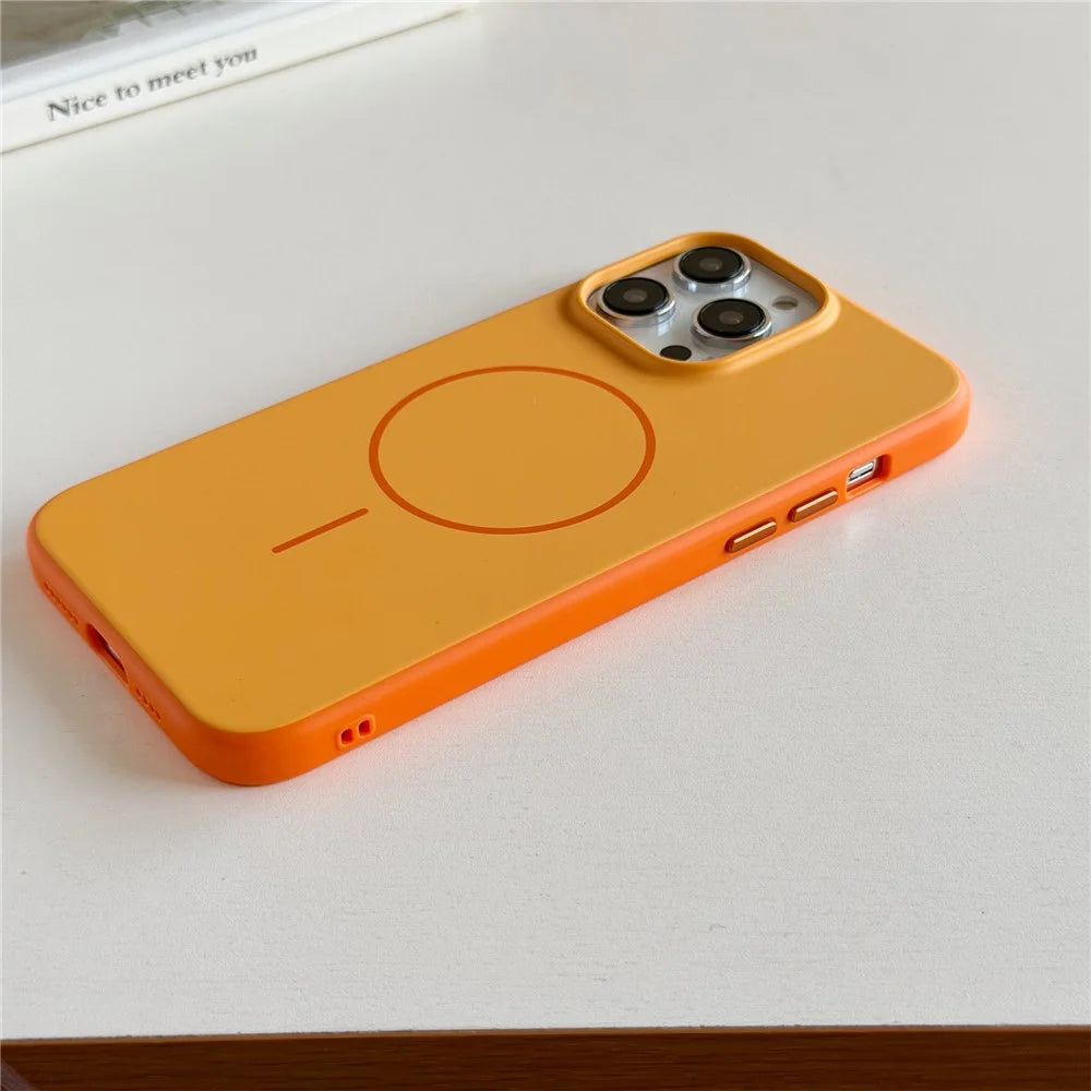 For iPhone 16 Pro Max Magnetic Case Skin Feel PC TPU 2 in 1 Shockproof Phone Cover - Orange - 4