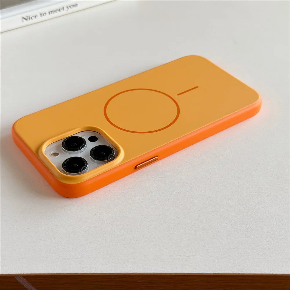 For iPhone 16 Pro Max Magnetic Case Skin Feel PC TPU 2 in 1 Shockproof Phone Cover - Orange - 6
