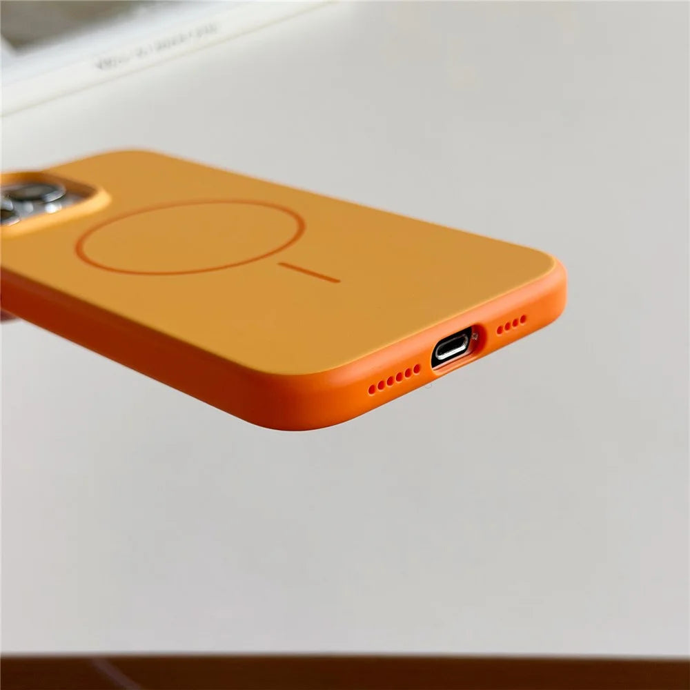 For iPhone 16 Pro Magnetic Case Skin Feel PC TPU 2 in 1 Shockproof Phone Cover - Orange - 5