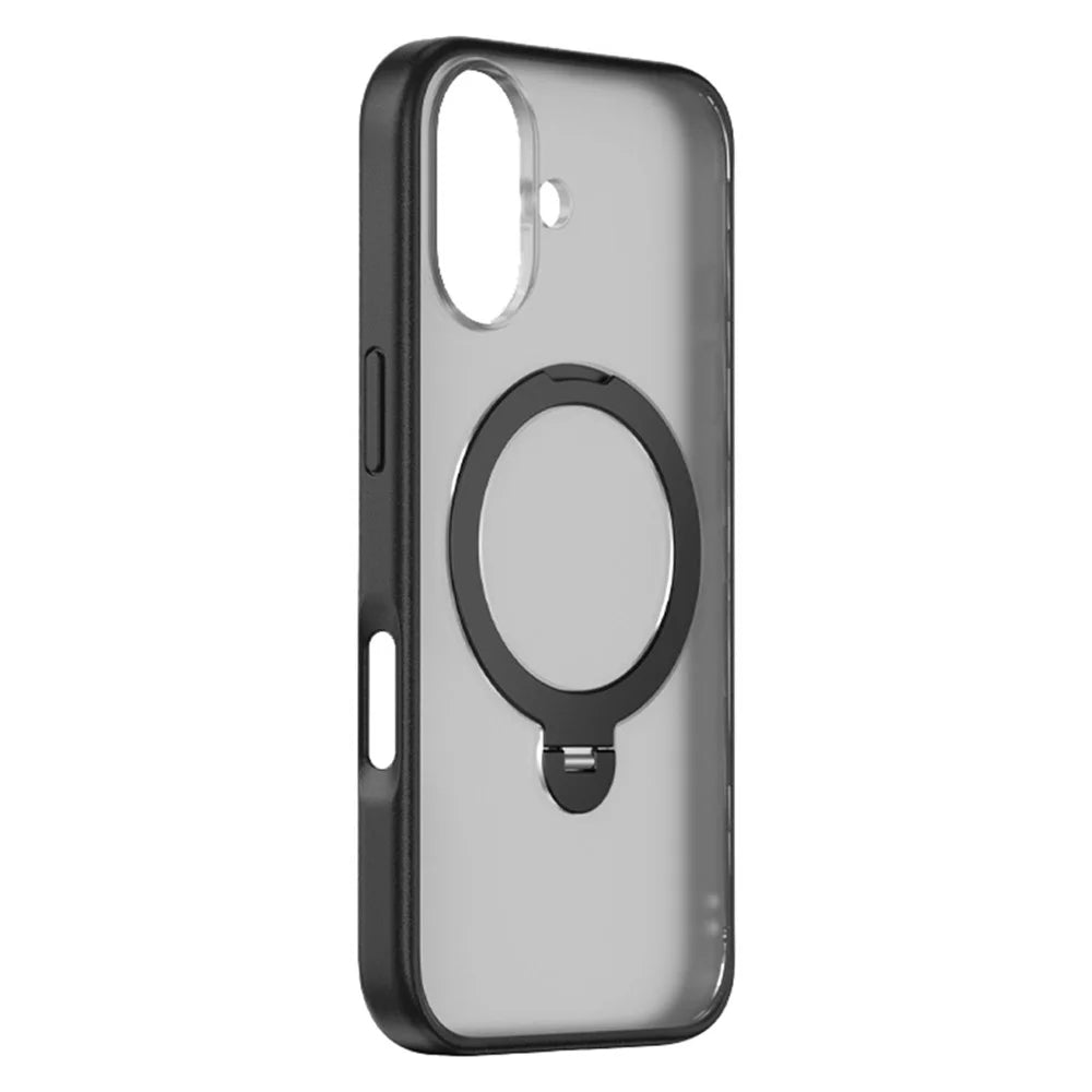 ZGA for iPhone 17 Magnetic Case Rotating Kickstand Frosted PC + TPU Shockproof Phone Cover - Black - 1