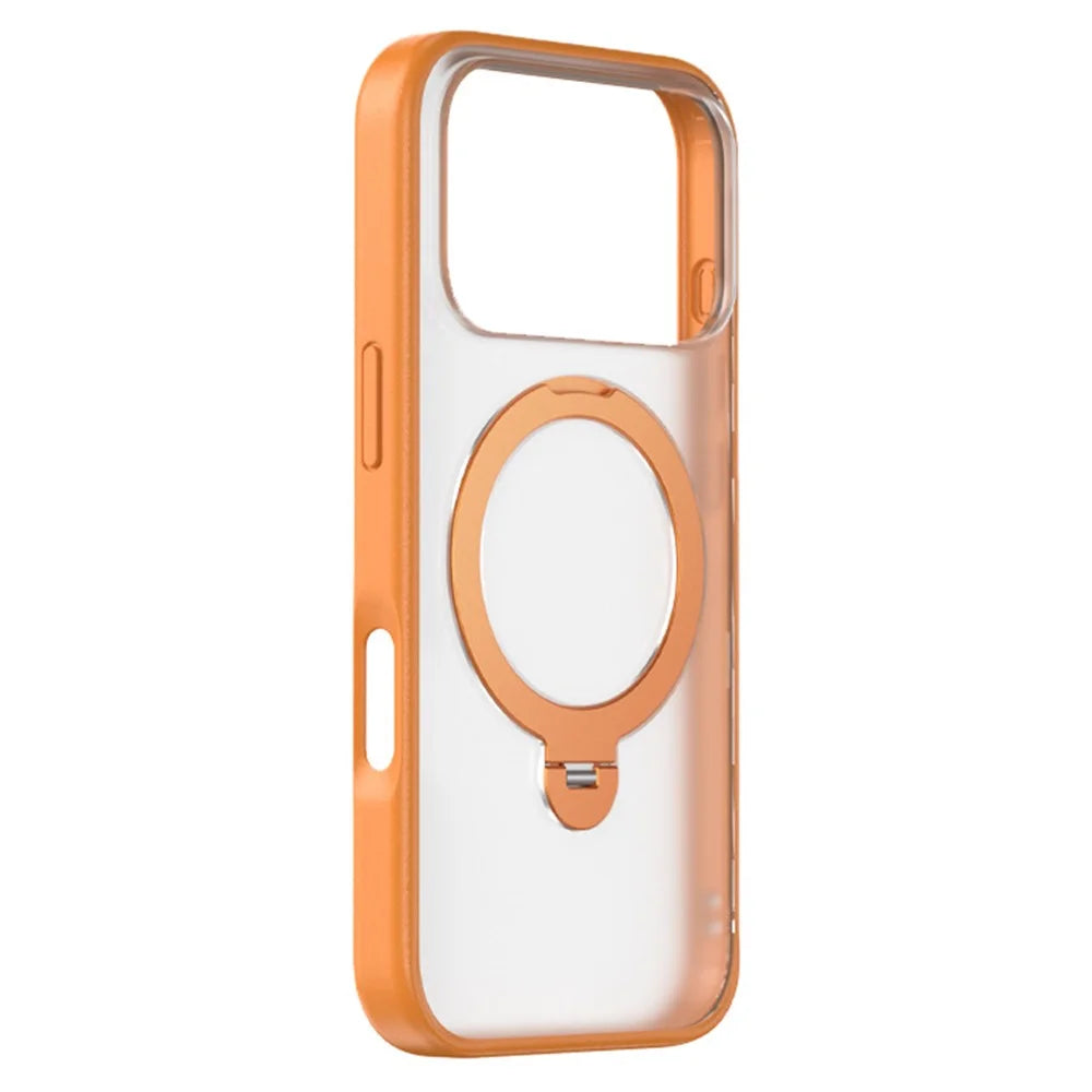 ZGA for iPhone 17 Pro Magnetic Case Rotating Kickstand Frosted PC + TPU Shockproof Phone Cover - Orange - 1